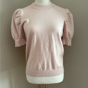 Blush Pink Puff Sleeve Knit Sweater Top Short Sleeve Soft Stretchy Size Medium